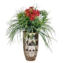 Vaso Decorativo Vidro Dourado Facetado Arranjo Flor Vermelha