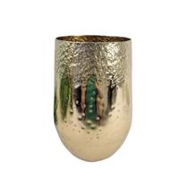Vaso Dourado De Metal 28X18X18Cm Martelado Decorativo - Inigual