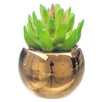 Vaso Dourado Suculenta Artificial Decorativa Sala Casa