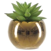 Vaso Dourado Suculenta Artificial Luxo Enfeite Decoração