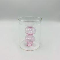 Vaso Duplo Vidro Bolha Nórdico Transparente e Rosa