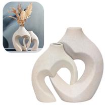 Vaso e Escultura Decorativa em Ceramica 2 Peças Duplo Corações Passione Sala, para Moveis Estante