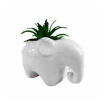 Vaso elefante de porcelana decorativo com planta artificial