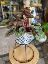 Vaso em cerâmica azul e branco com suporte suporte cônico aramado Vaso em cerâmica azul e branco com suporte suporte cônico aramado