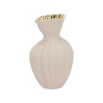 Vaso em ceramica bege e dourado na parte interna mart 29,5cm
