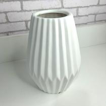 Vaso em cerâmica branco canelado 20ax13,5l/cm
