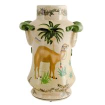 Vaso em Cerâmica Craquelê com Detalhes Exclusivos: Camelo, Palmeira e Apliques Laterais