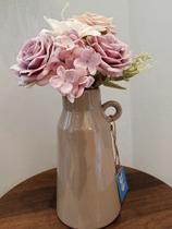 Vaso em Cerâmica Decorativo com Alça Bege 23 x 13 cm Acabamento Brilhante e Design Sofisticado