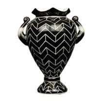 Vaso em cerâmica Dolomita, e acabamento Glaze com fundo preto e pintura estilo "Chevron" em cor branca