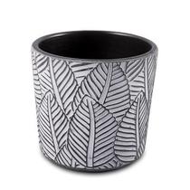 Vaso em ceramica folhagem preto e branco