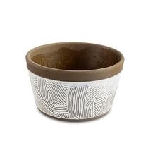 Vaso em ceramica marrom e branco riscado