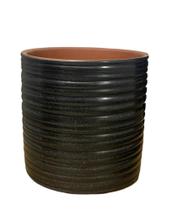 Vaso em ceramica preto brilho com ranhuras g Vaso em ceramica preto brilho com ranhuras g