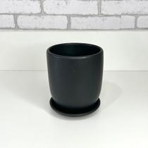 Vaso em cerâmica preto com pratinho grudado 10ax9l/cm