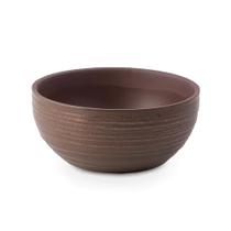 Vaso em ceramica redondo marrom ondulado