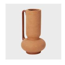 Vaso em Cerâmica Tubo com Alça e Base Arredondada Marrom 26 cm