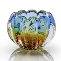 Vaso Em Cristal Murano Água Marinha E Âmbar São Marcos 15cm
