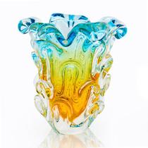 Vaso Em Cristal Murano Água Marinha E Âmbar São Marcos 18cm