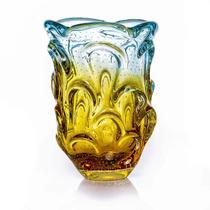 Vaso Em Cristal Murano Água Marinha E Âmbar São Marcos 26cm