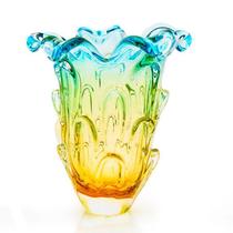 Vaso Em Cristal Murano Água Marinha E Âmbar São Marcos 37Cm