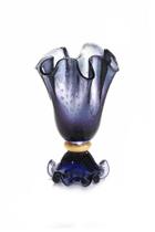 Vaso Em Cristal Murano Azul Com Ouro 24 K - São Marcos