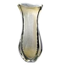 Vaso Em Cristal Murano Cinza Com Ouro São Marcos 42x17x15cm