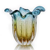 Vaso Em Cristal Murano Esmeralda E Âmbar - São Marcos 22cm