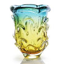 Vaso Em Cristal Murano Esmeralda E Âmbar - São Marcos 26cm