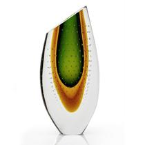 Vaso Em Cristal Murano Esmeralda E Âmbar - São Marcos 35cm