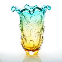 Vaso Em Cristal Murano Esmeralda E Âmbar - São Marcos 37cm