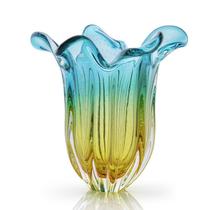 Vaso Em Cristal Murano Esmeralda E Âmbar - São Marcos 38Cm