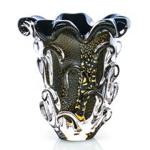 Vaso Em Cristal Murano Preto E Ouro 24K - São Marcos 18Cm