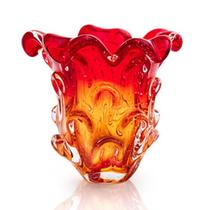 Vaso Em Cristal Murano Vermelho E Âmbar - São Marcos 18Cm