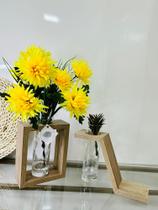 Vaso em mdf amadeirado freijo com vidro para flores e arranjos naturais e artificiais
