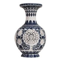 Vaso Em Porcelana Chinesa Vazada, Conjunto De 2 Peças, Cor Branca E Azul (28,5 X 18 Cm)
