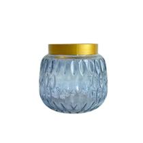 Vaso em Vidro azul com Borda Dourada - Referência BC0150 - cachepot para flor, vaso azul com borda dourada, decoração para estante, centro de mesa