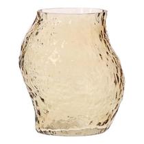 Vaso Em Vidro Design Moderno E Orgânico Com Ondulações Em Alto Relevo Caramelo Transparente