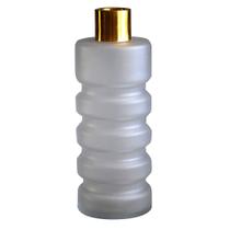 Vaso em Vidro Trabalhado Branco e Metal Dourado 13x13x37cm