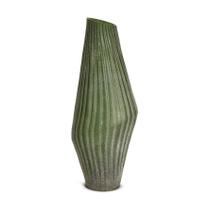 Vaso em vidro verde geometrico com relevo mart 41cm