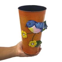 Vaso Enfeite Jardim Quintal Varanda Passaro Flor De Ferro Laranja