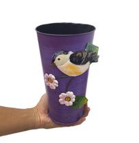 Vaso Enfeite Jardim Quintal Varanda Passaro Flor De Ferro Roxo