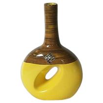 Vaso Estilo Cantil Vado Em Cerâmica De Mesa Amarelo Marrom
