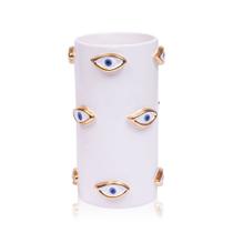 Vaso Eye Gold Cerâmica Branco C/ Olho Azul Vaso Eye Gold Cerâmica Branco C/ Olho Azul