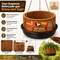 Vaso Fibra de Coco Para Planta Com Prato E Corrente 5 Litros Para Pendurar Nº3 Jardinagem Decoração