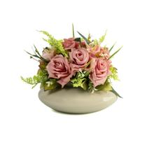 Vaso Flor Buquê Rosas Artificial Decoração Centro de Mesa