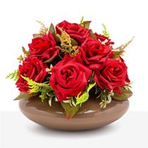 Vaso Flor Buquê Rosas Artificial Decoração Centro de Mesa Vaso Flor Buquê Rosas Artificial Decoração Centro de Mesa