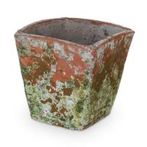 Vaso Floral Atlanta Terracota Envelhecida Quadrado Verde