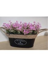 Vaso Floreira Preta Cachepô Jardineira Com Alças De Corda E Planta