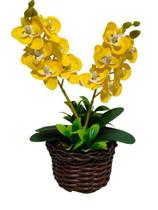 Vaso Flores Artificiais Arranjo Centro de Mesa Orquídea Decorativa Premium - Amarela