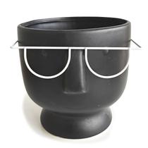 Vaso Formato Rosto com Óculos em Cerâmica Decorativo 17x17cm