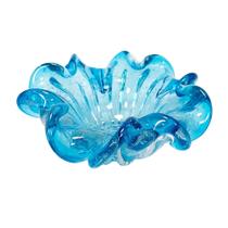 Vaso fruteira Murano Azul Todo Lapidado em Curvas Luxuoso